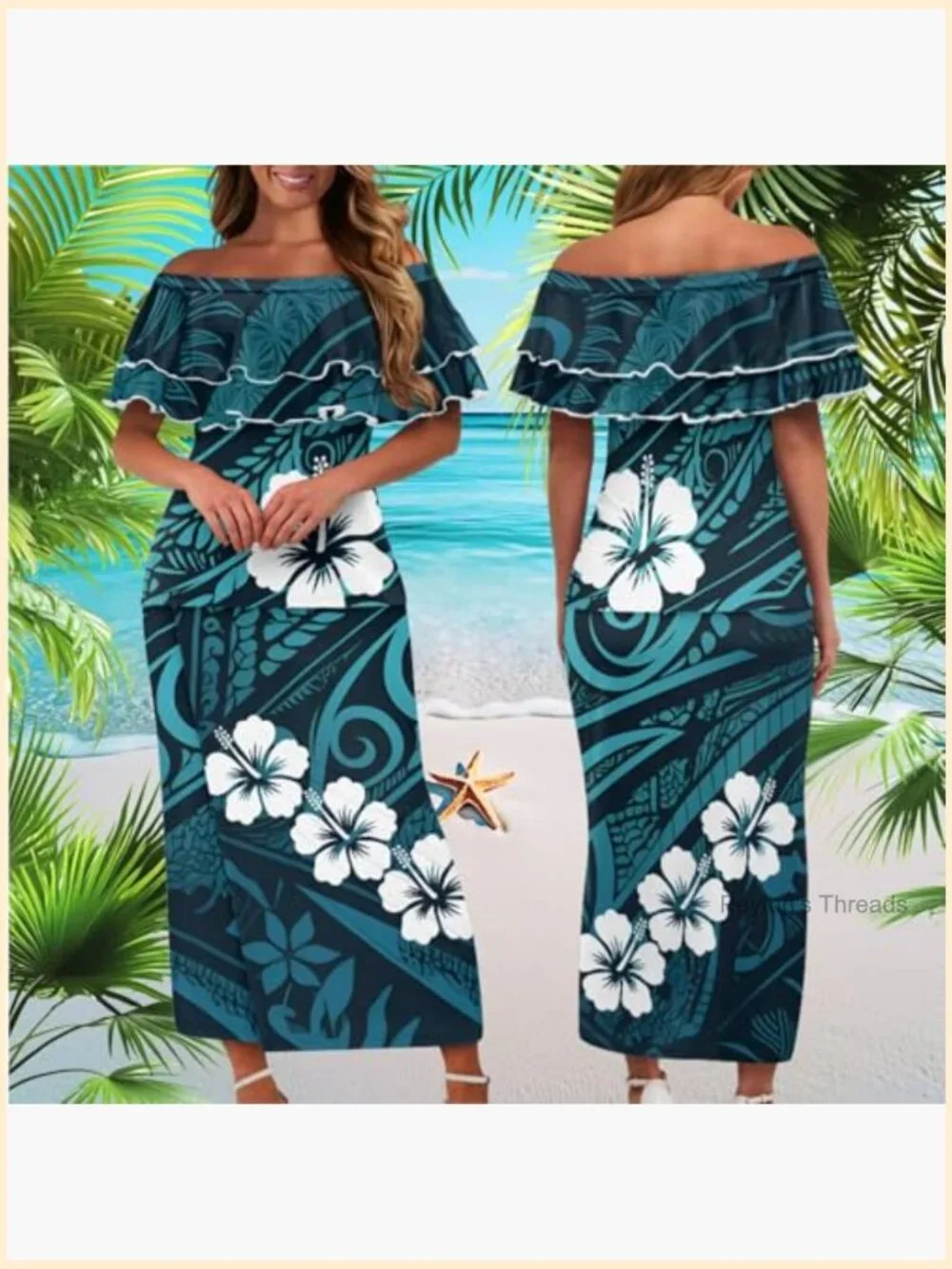 Polynesian Off Shoulder Dress with Skirt Set Couples Matching Shirt